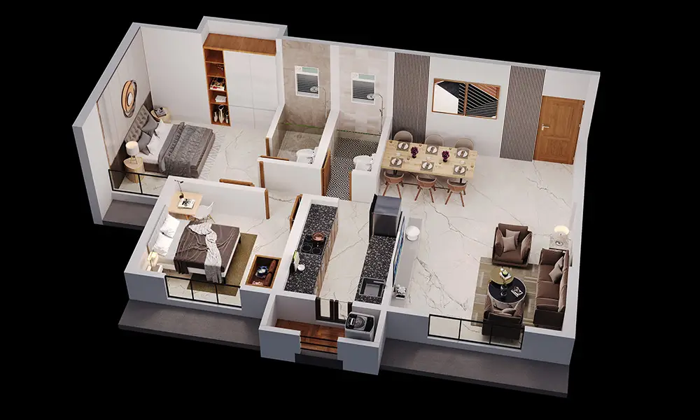 2 bhk flat layout