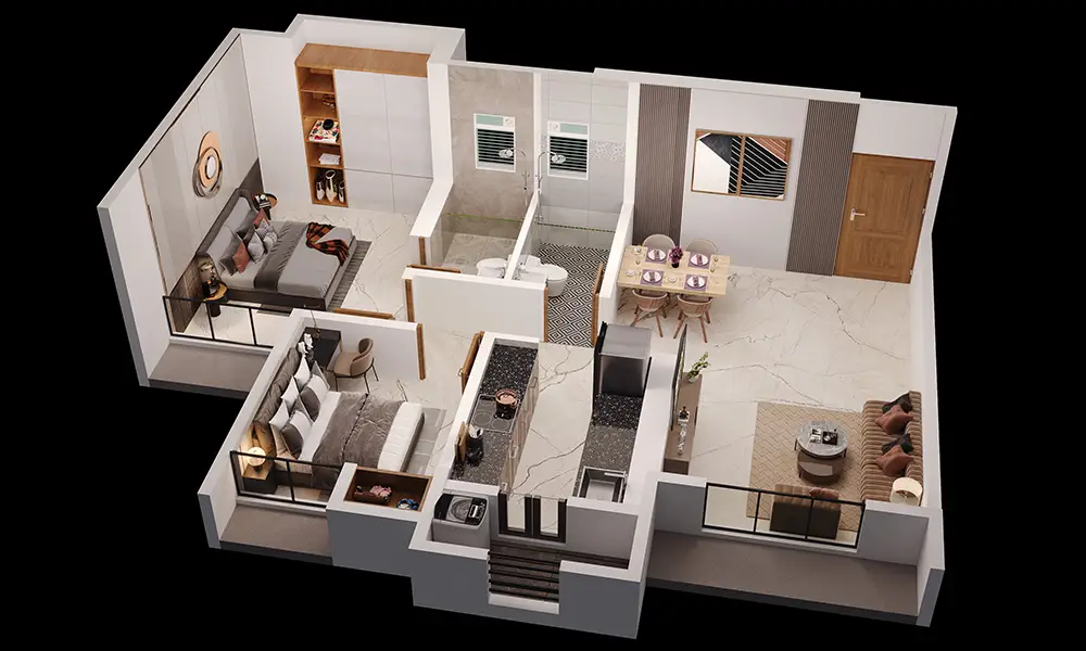 2 bhk flat layout